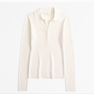 NWT Cream Ribbed Zip-Up Sweater